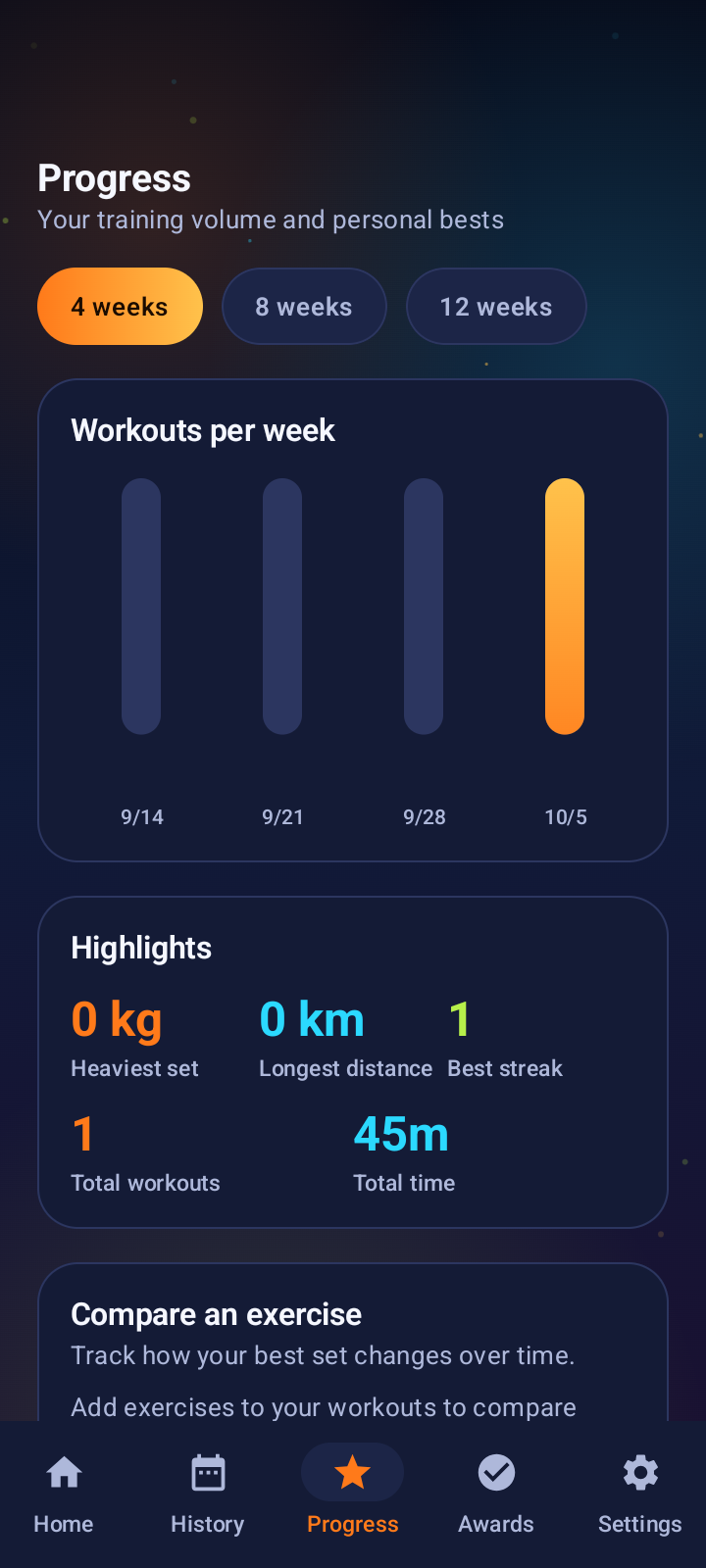 Sport Logbook progress interface
